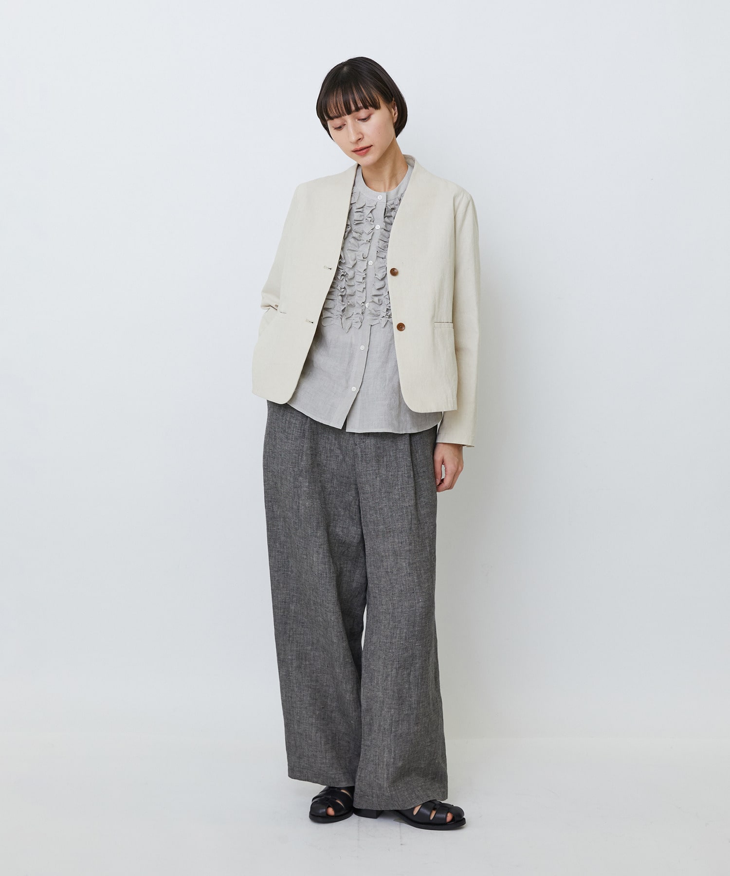 【LOISIR】【MTサイズ有り】リネンツイルワイドパンツ 詳細画像 ブラック系その他 1