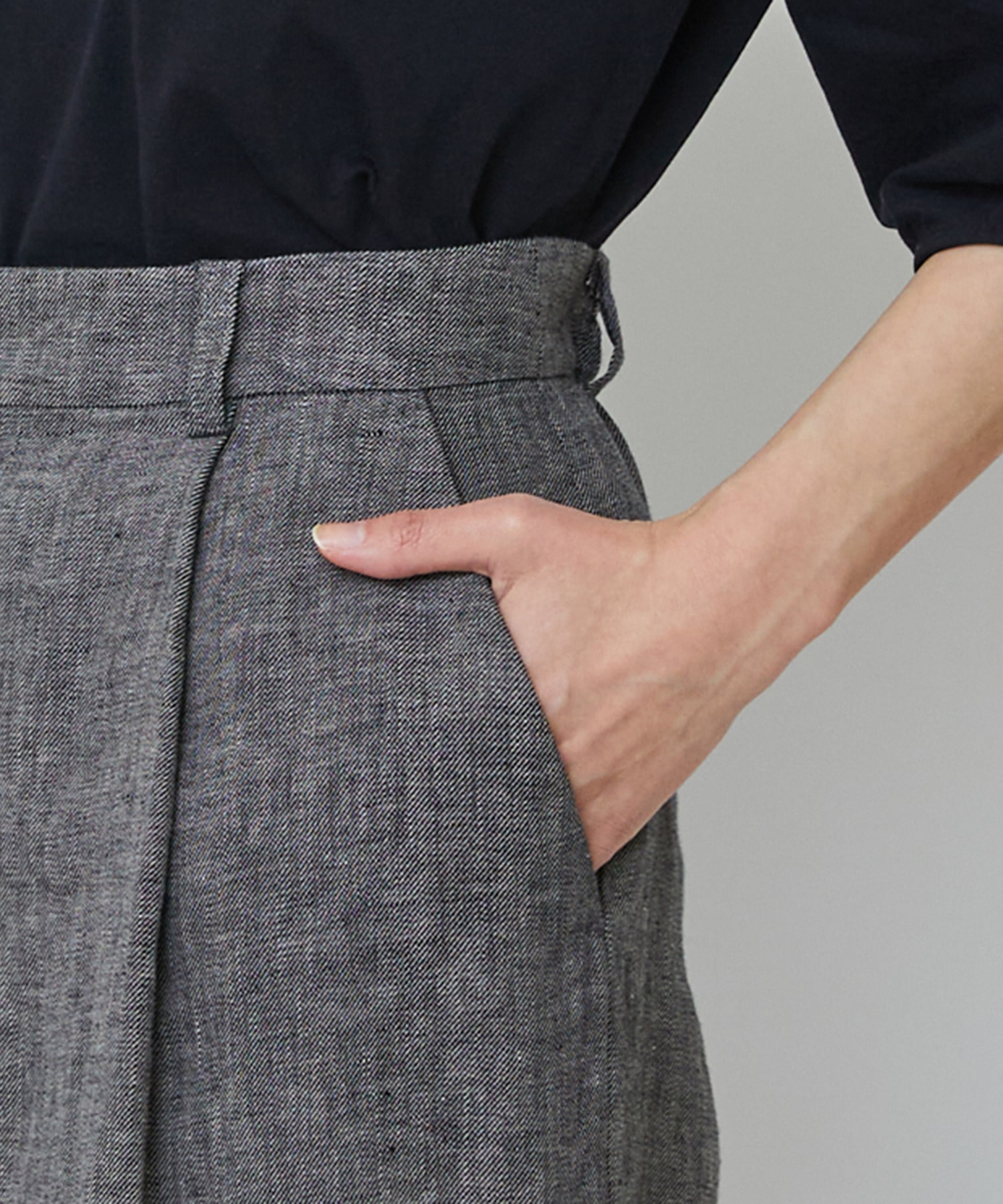 【LOISIR】【MTサイズ有り】リネンツイルワイドパンツ 詳細画像 ブラック系その他 10