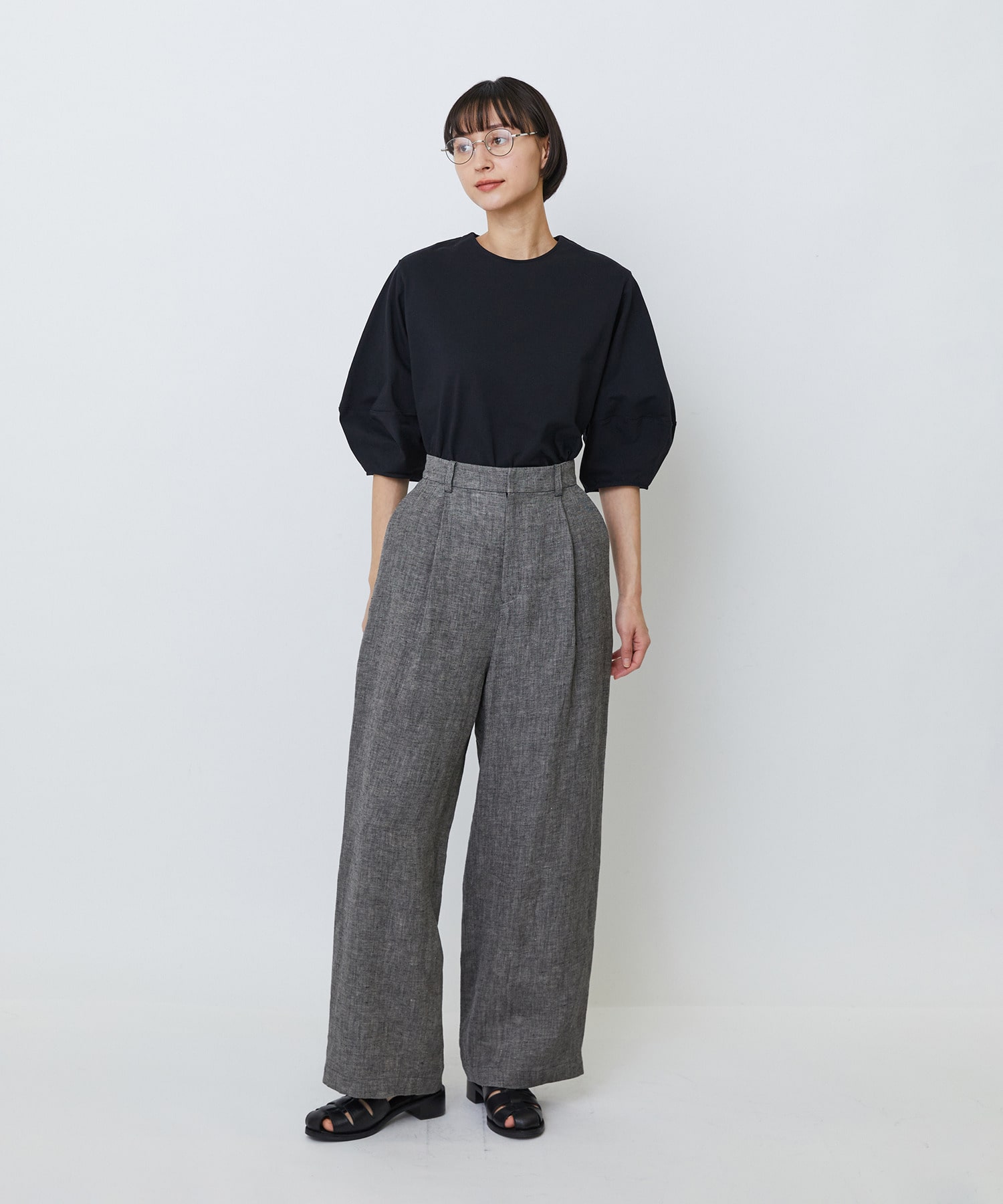 【LOISIR】【MTサイズ有り】リネンツイルワイドパンツ 詳細画像 ブラック系その他 2