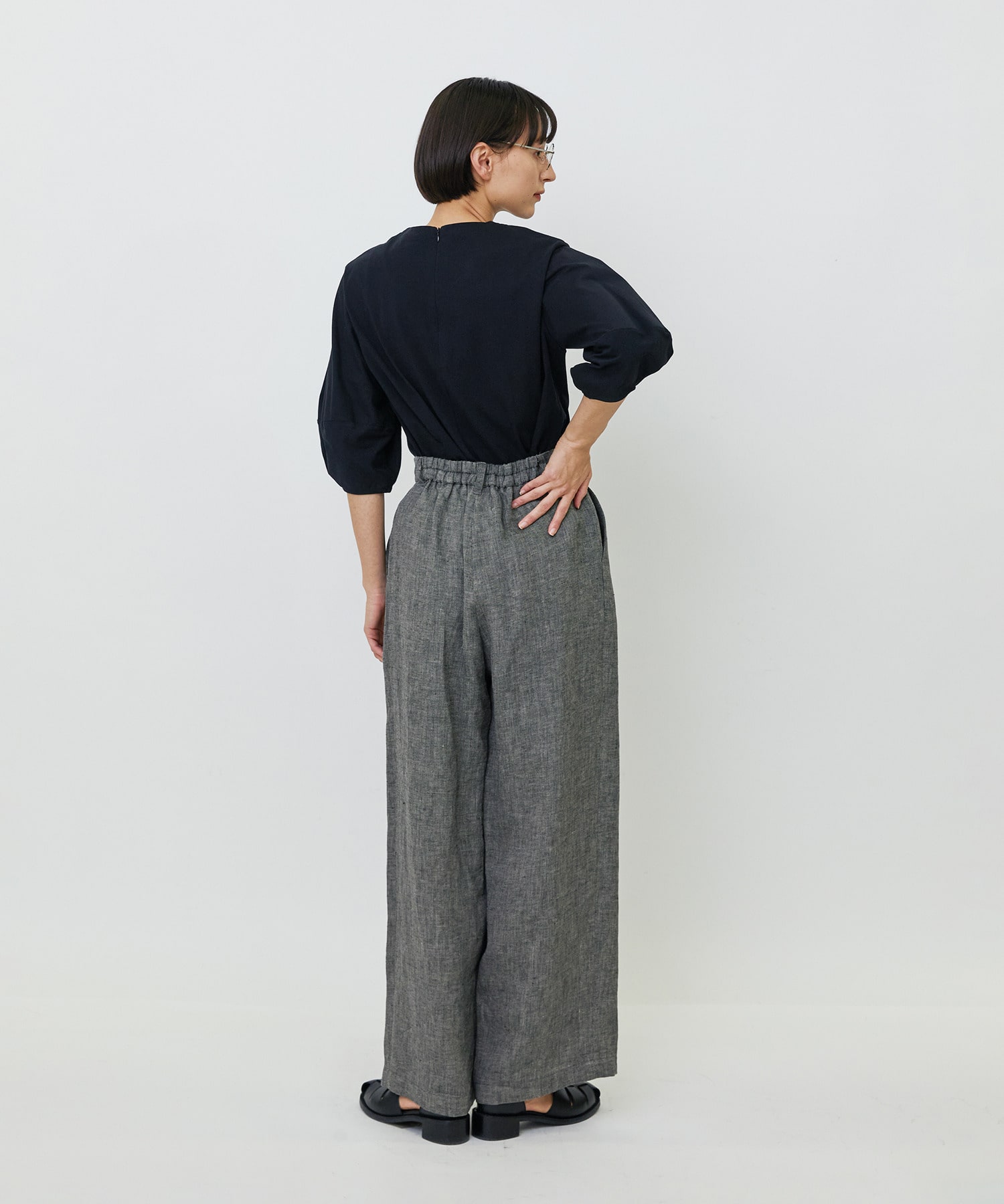 【LOISIR】【MTサイズ有り】リネンツイルワイドパンツ 詳細画像 ブラック系その他 4