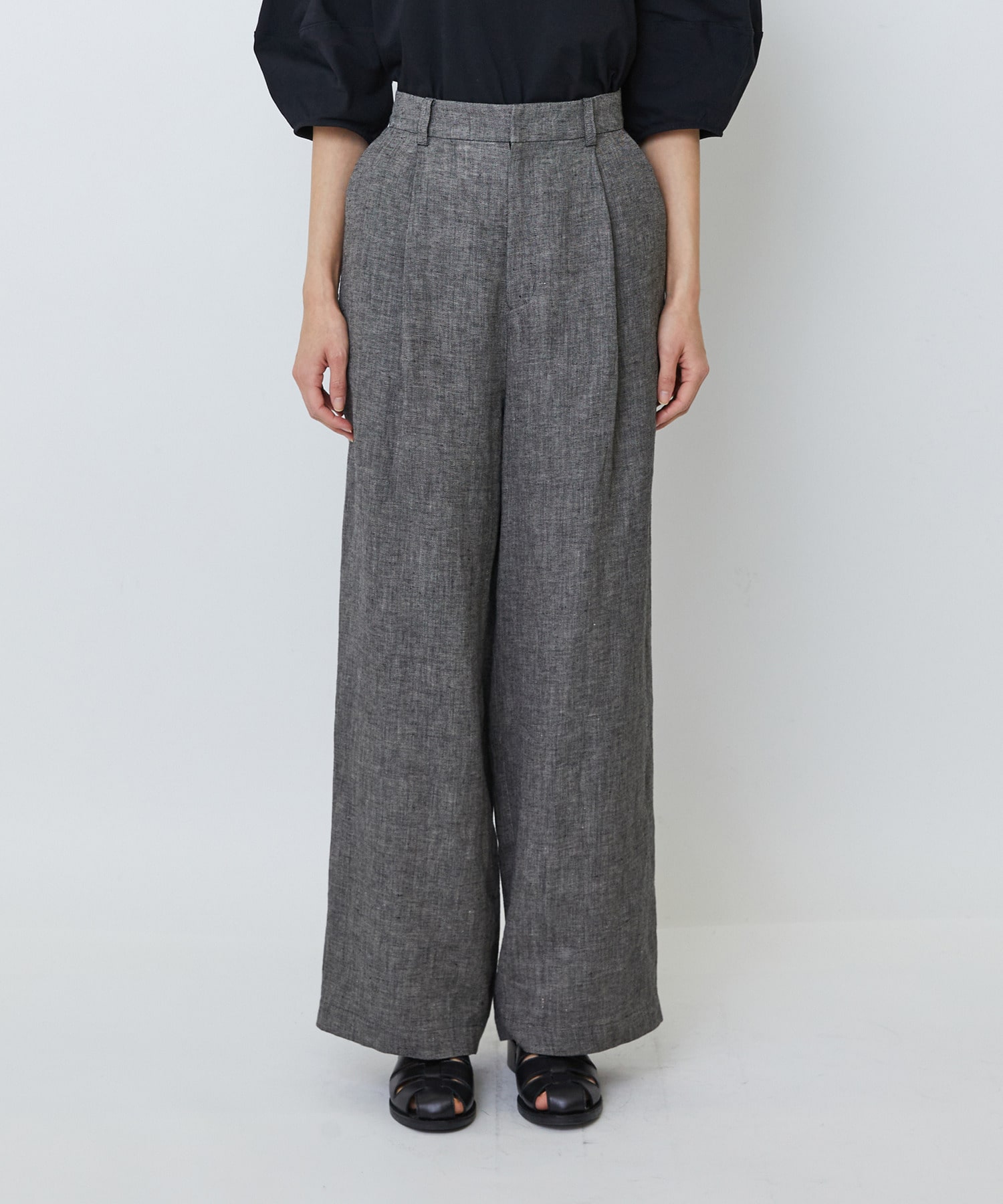 【LOISIR】【MTサイズ有り】リネンツイルワイドパンツ 詳細画像 ブラック系その他 5