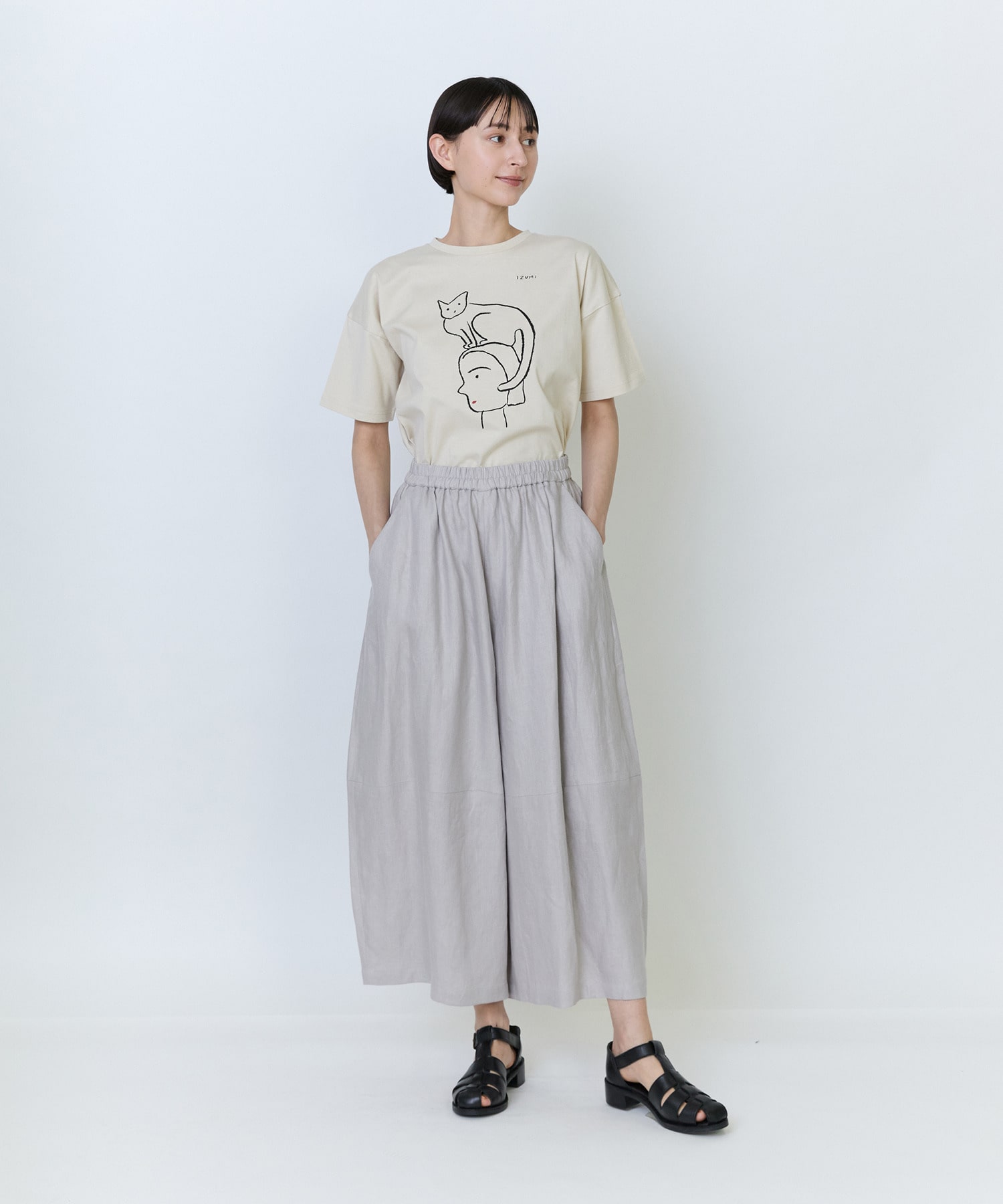 【LOISIR】リネンツイルボトルシルエットパンツ 詳細画像 チャコールグレー 1