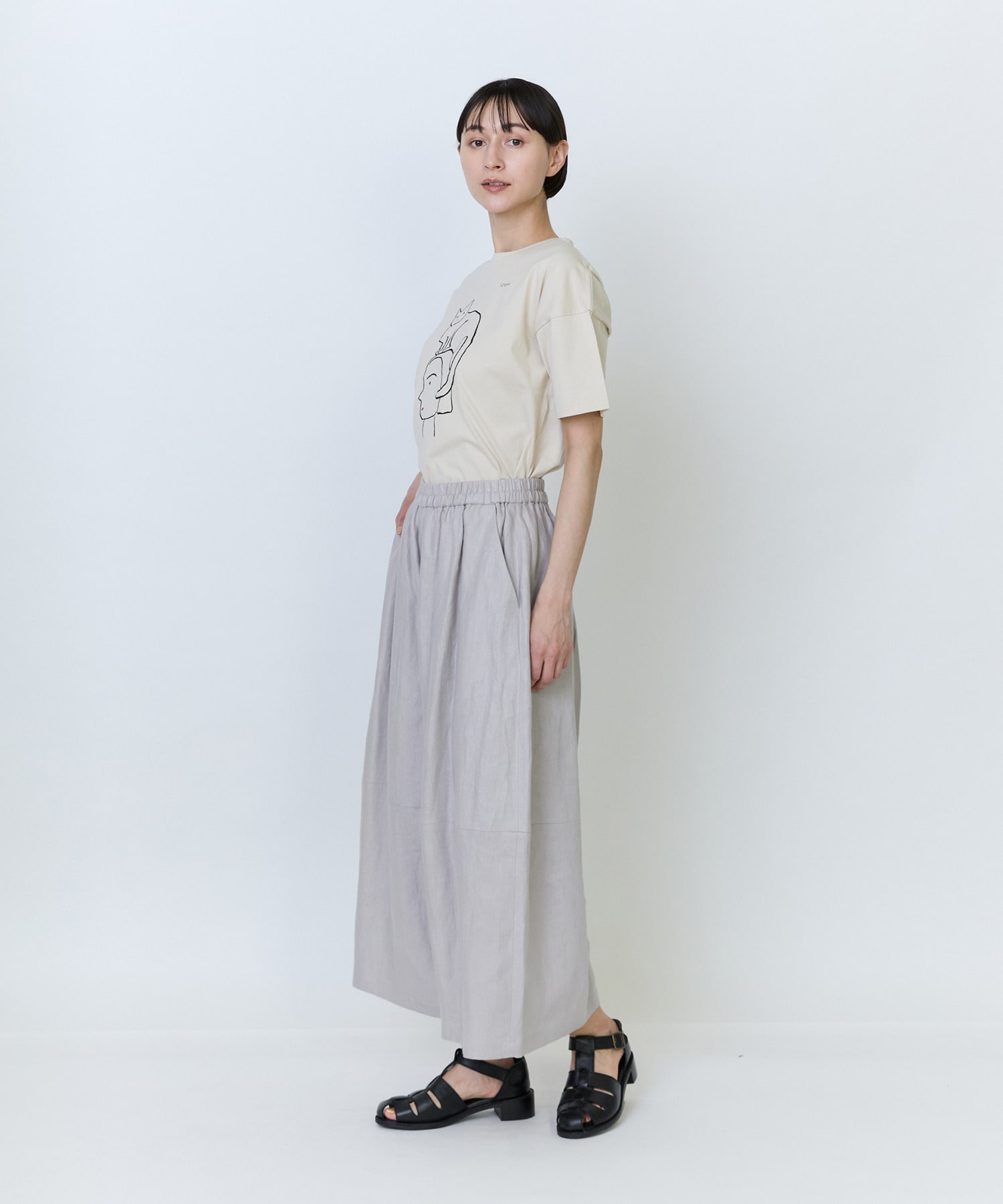 【LOISIR】リネンツイルボトルシルエットパンツ 詳細画像 チャコールグレー 2