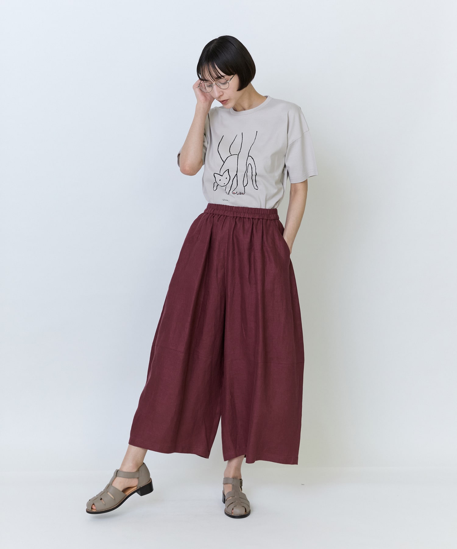 【LOISIR】リネンツイルボトルシルエットパンツ 詳細画像 チャコールグレー 4