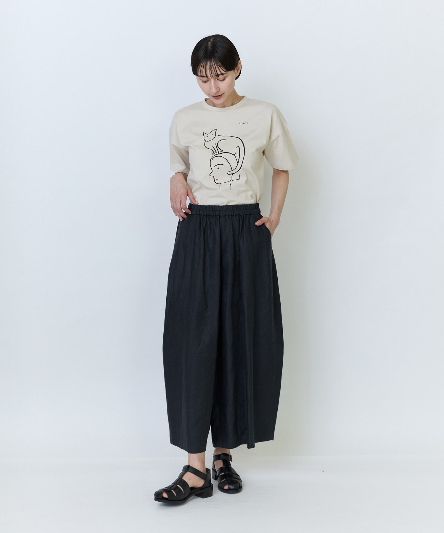 【LOISIR】リネンツイルボトルシルエットパンツ 詳細画像 チャコールグレー 7