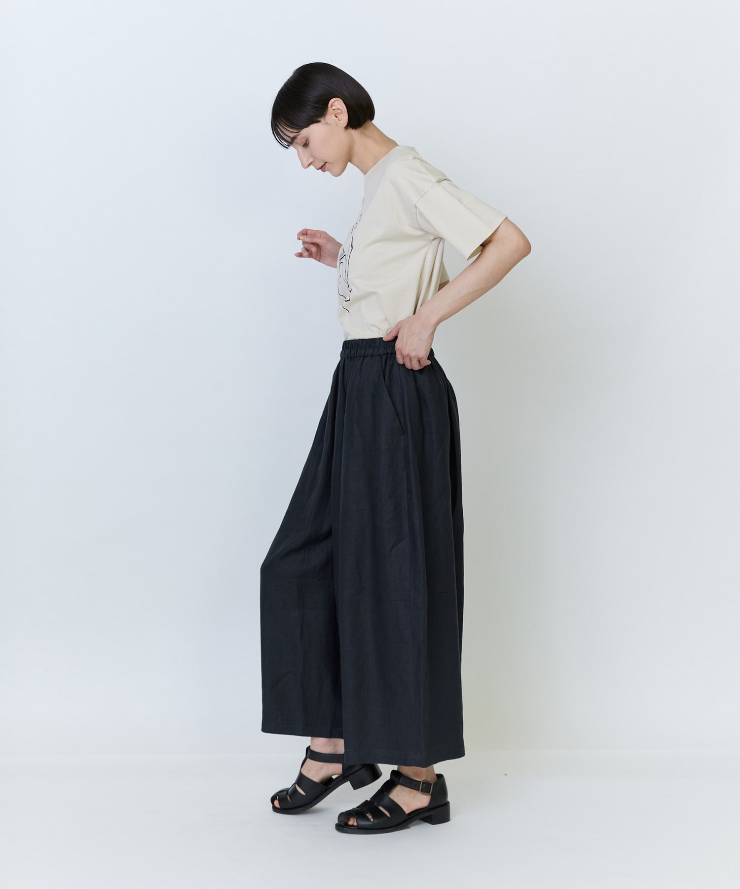 【LOISIR】リネンツイルボトルシルエットパンツ 詳細画像 チャコールグレー 8