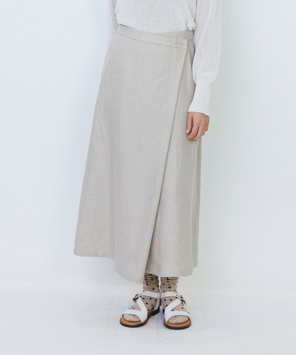 【LOISIR】【MTサイズ有り】リネンツイルラップディテールスカート