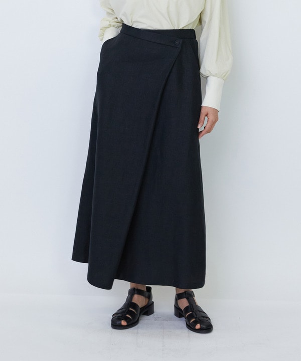 【MTサイズ有り】リネンツイルラップディテールスカート 詳細画像 ブラック 1