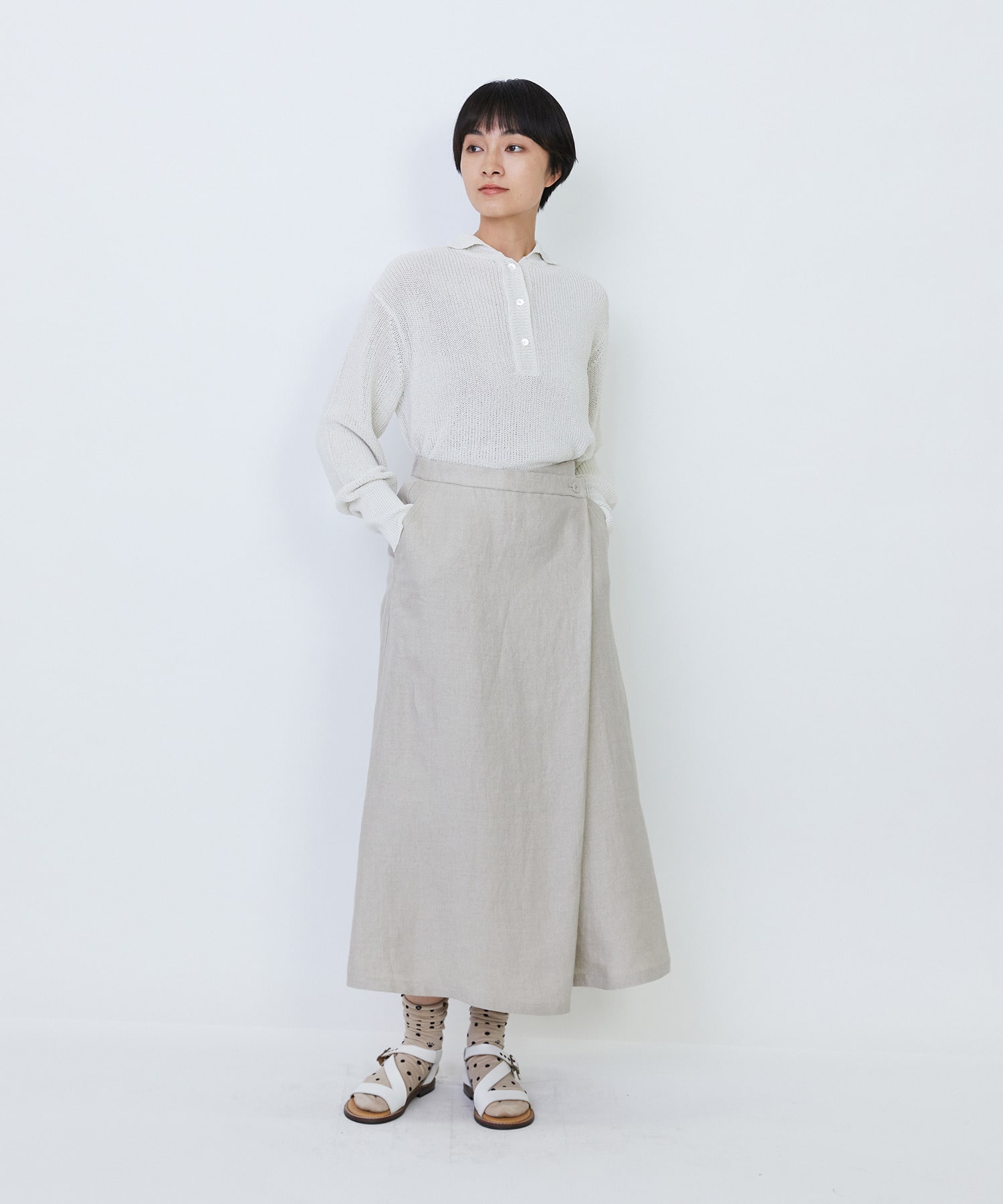 【LOISIR】【MTサイズ有り】リネンツイルラップディテールスカート 詳細画像 ブラック 1