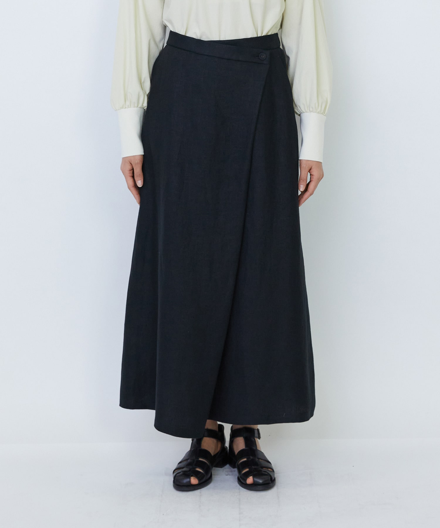【LOISIR】【MTサイズ有り】リネンツイルラップディテールスカート 詳細画像 ブラック 11