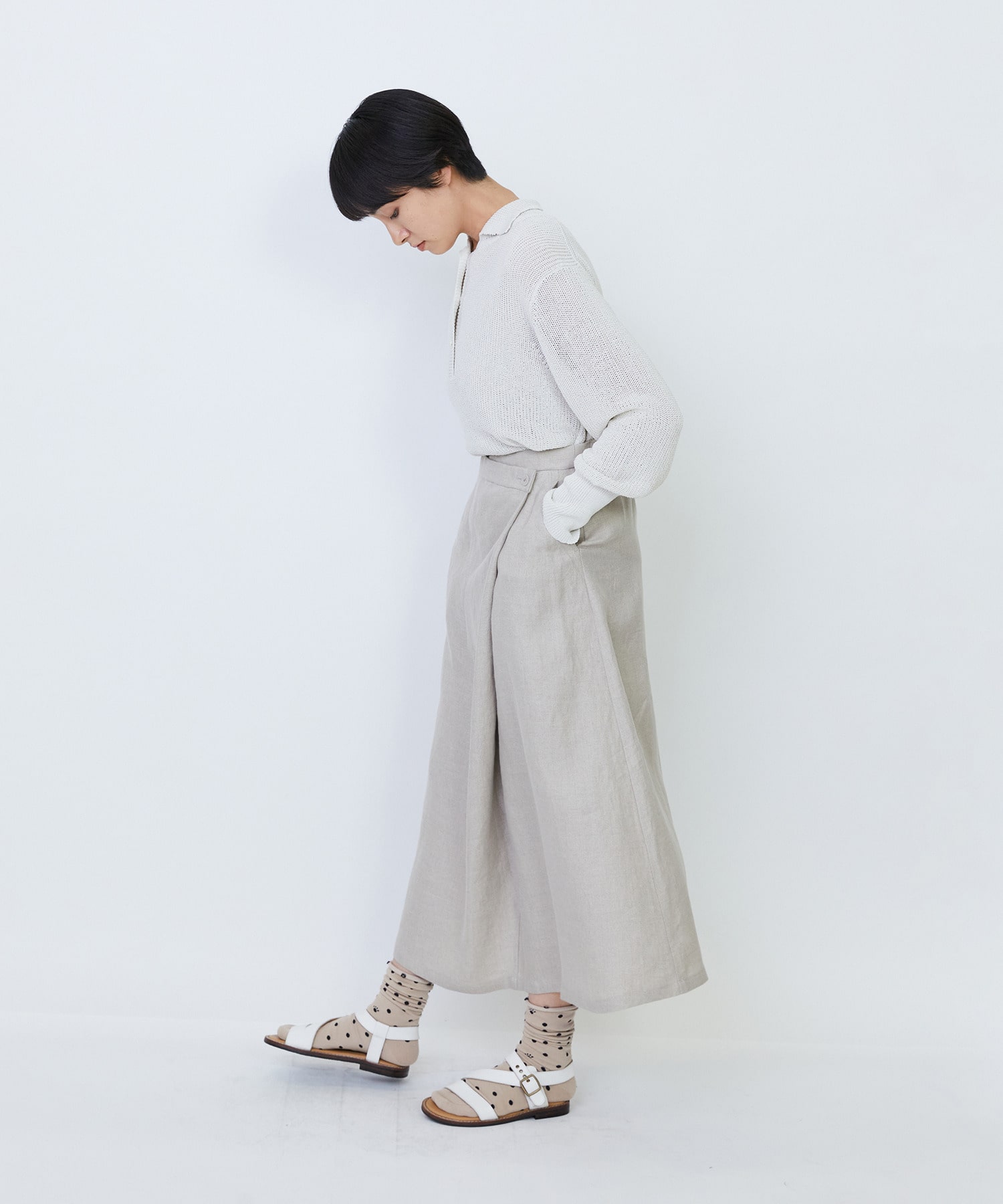 【LOISIR】【MTサイズ有り】リネンツイルラップディテールスカート 詳細画像 ブラック 2