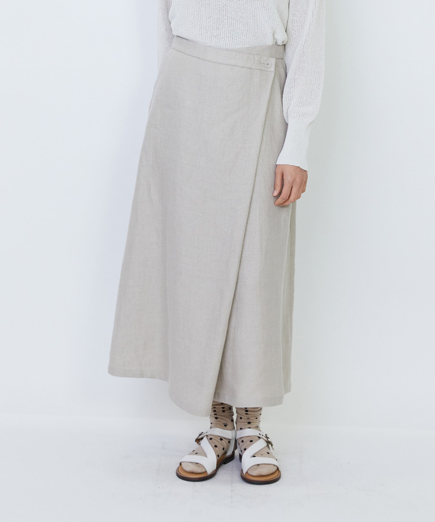 【LOISIR】【MTサイズ有り】リネンツイルラップディテールスカート 詳細画像 キナリ 1
