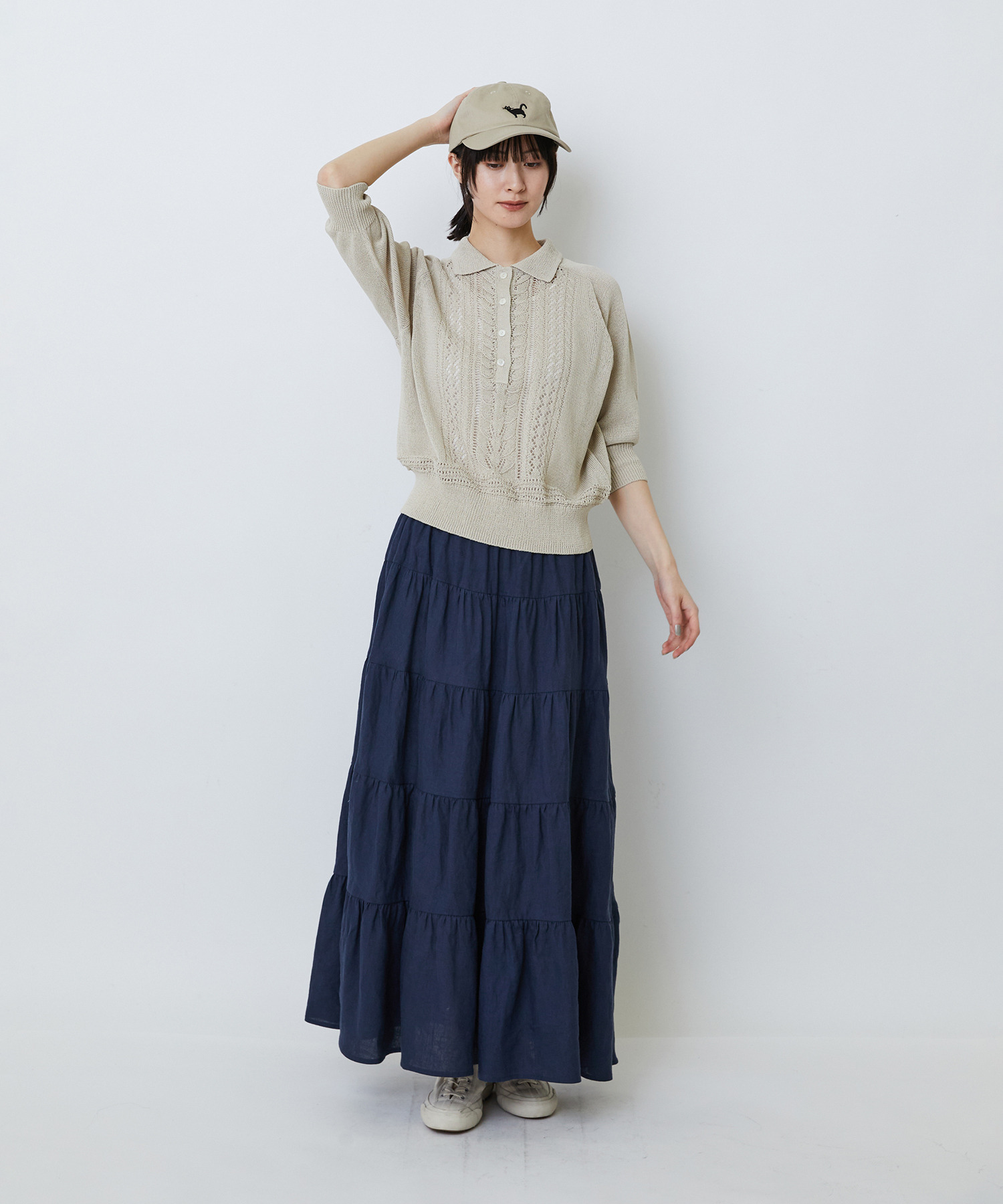 【LOISIR】【MTサイズ有り】イージーティアードスカート 詳細画像 ネイビー 1