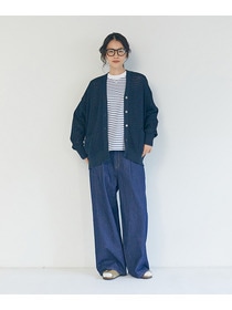 【LOISIR】エステル和紙片畦編みカーディガン 詳細画像 ネイビー 1