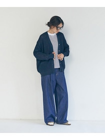 【LOISIR】エステル和紙片畦編みカーディガン 詳細画像 ネイビー 2