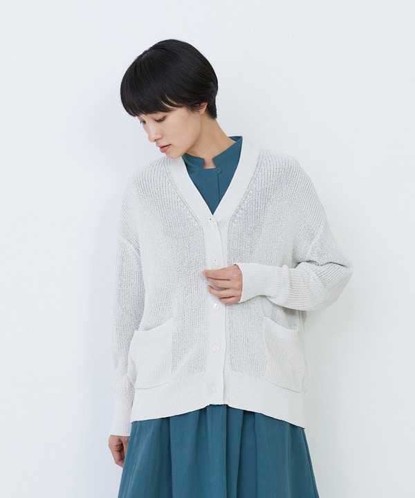 【LOISIR】エステル和紙片畦編みカーディガン