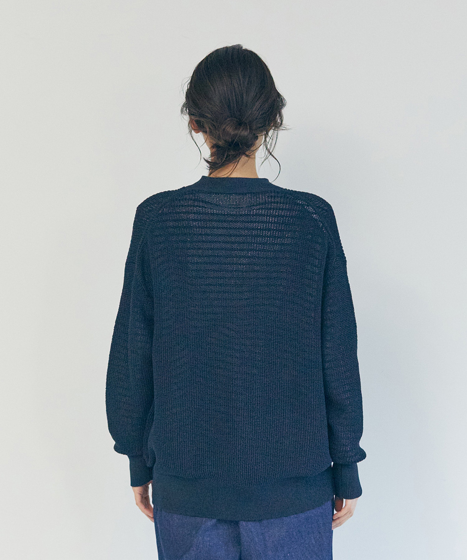 【LOISIR】エステル和紙片畦編みカーディガン 詳細画像 ネイビー 10