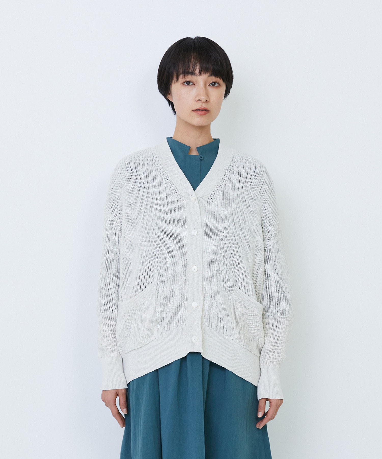 【LOISIR】エステル和紙片畦編みカーディガン 詳細画像 ネイビー 11