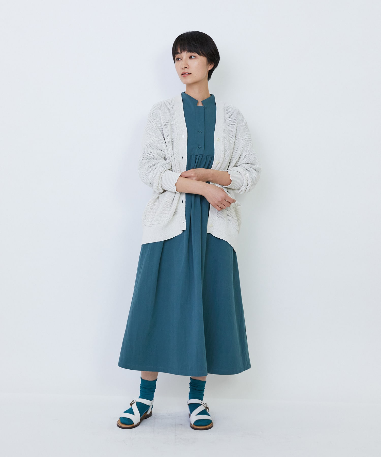 【LOISIR】エステル和紙片畦編みカーディガン 詳細画像 ネイビー 4