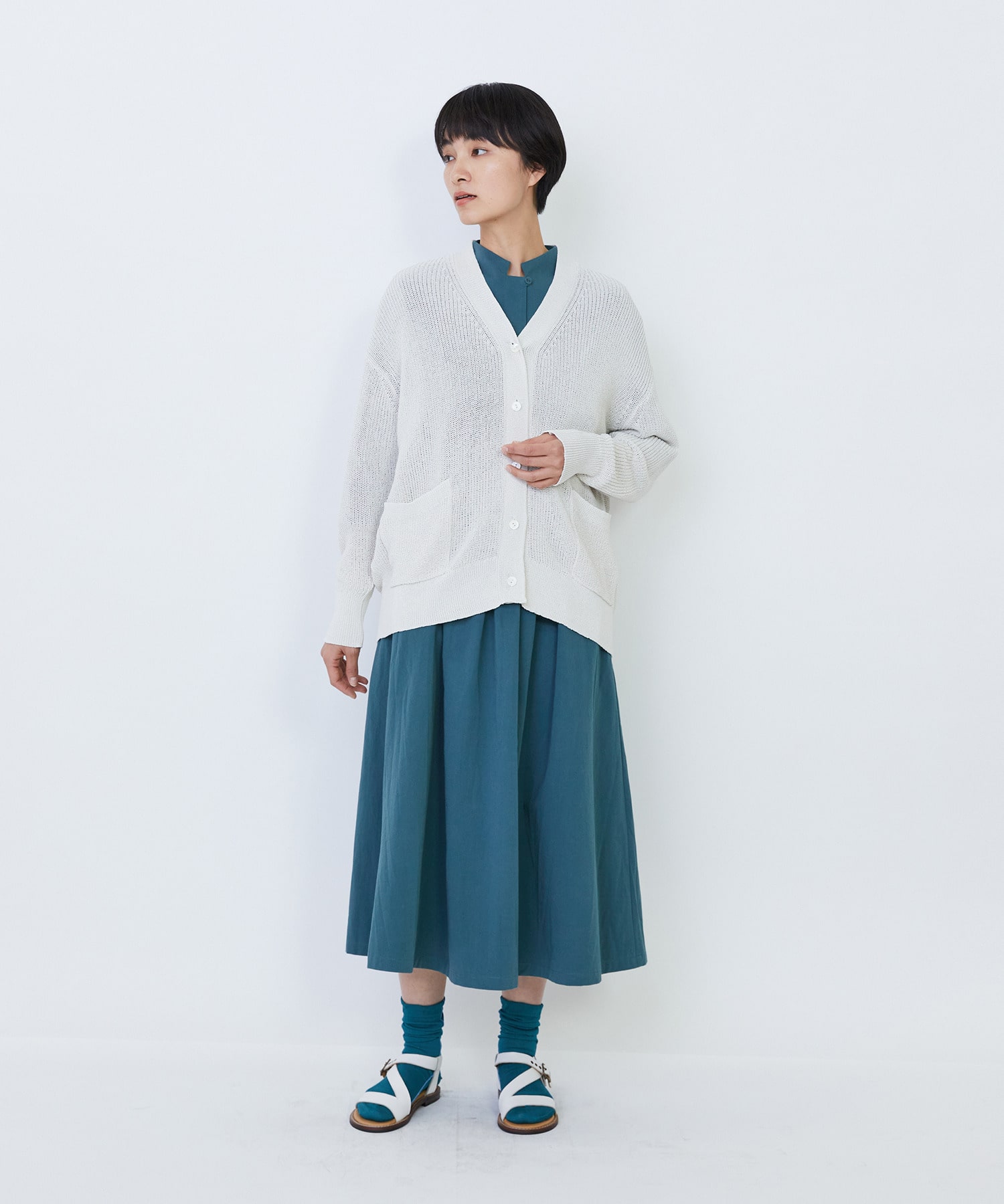 【LOISIR】エステル和紙片畦編みカーディガン 詳細画像 ネイビー 5