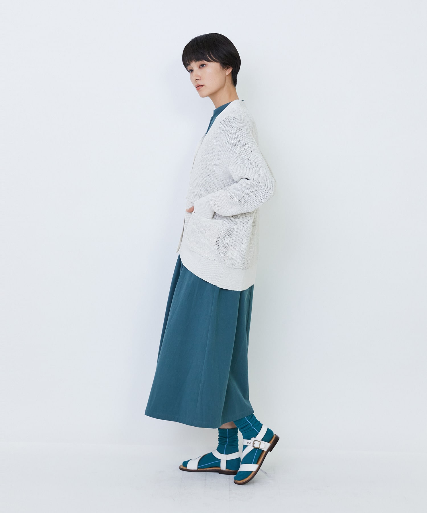 【LOISIR】エステル和紙片畦編みカーディガン 詳細画像 ネイビー 6