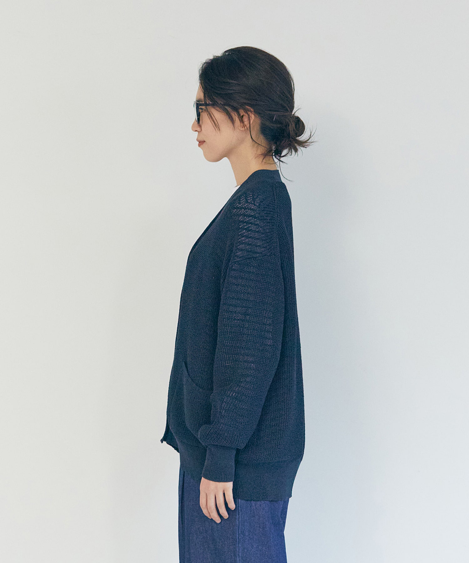 【LOISIR】エステル和紙片畦編みカーディガン 詳細画像 ネイビー 9