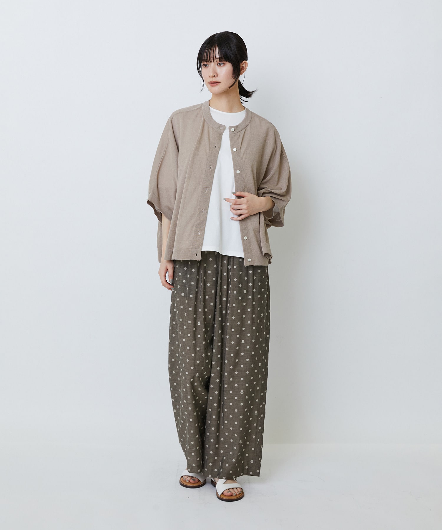 【LOISIR】【2WAY】エステル和紙天竺ケープライクカーディガン 詳細画像 グレー 1