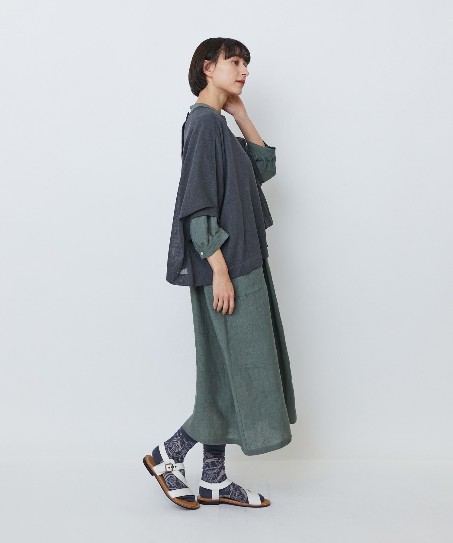 【LOISIR】【2WAY】エステル和紙天竺ケープライクカーディガン 詳細画像 グレー 10