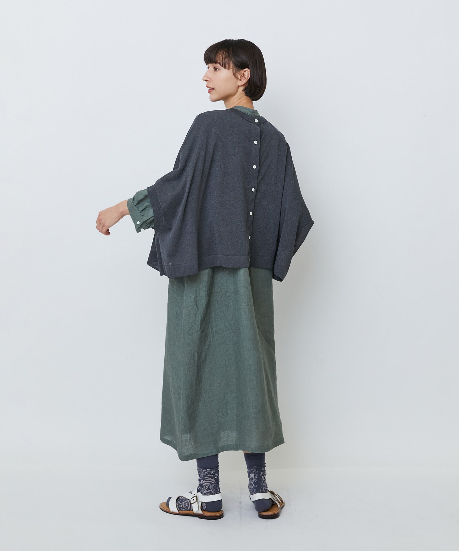 【LOISIR】【2WAY】エステル和紙天竺ケープライクカーディガン 詳細画像 グレー 11