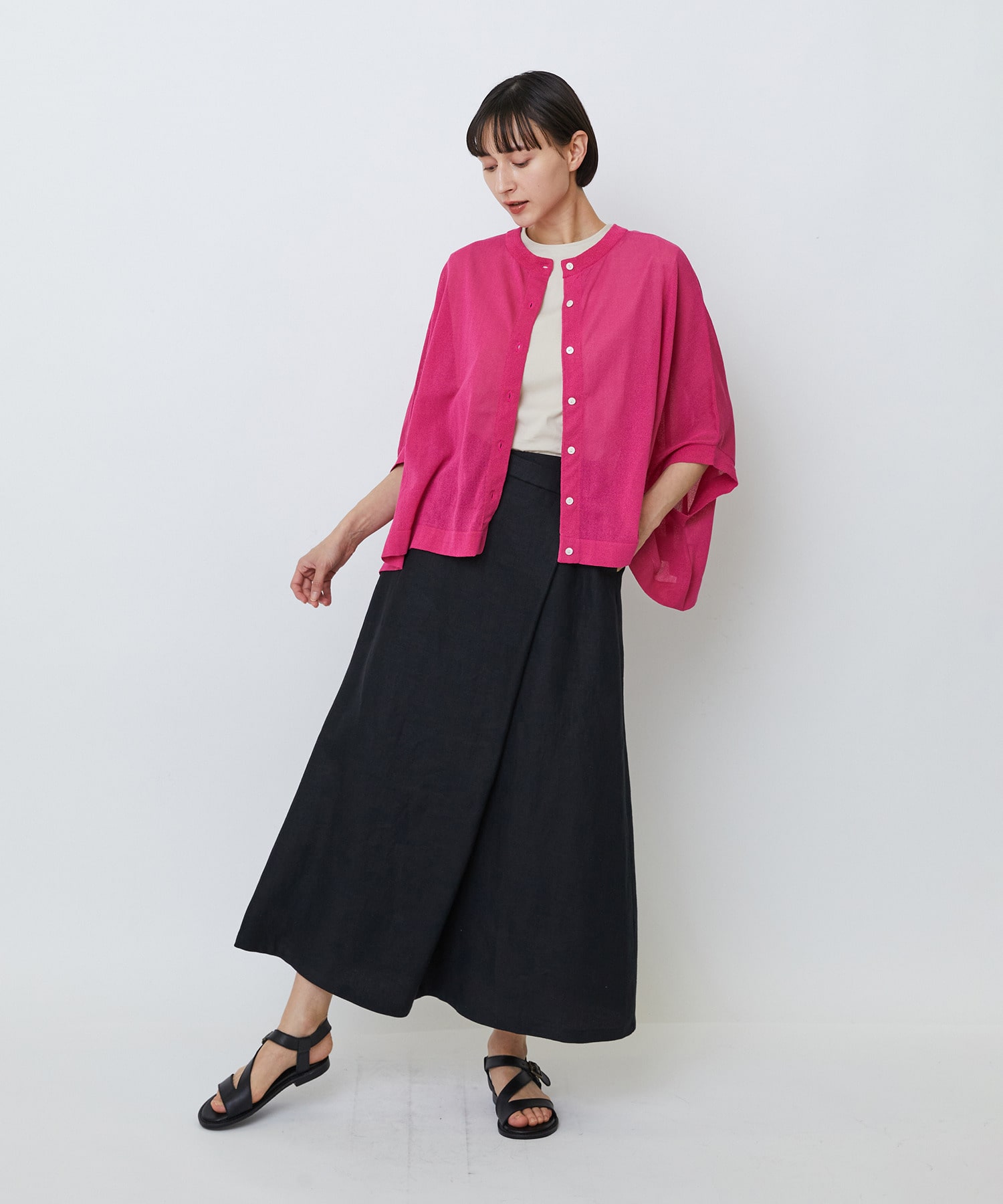 【LOISIR】【2WAY】エステル和紙天竺ケープライクカーディガン 詳細画像 グレー 12