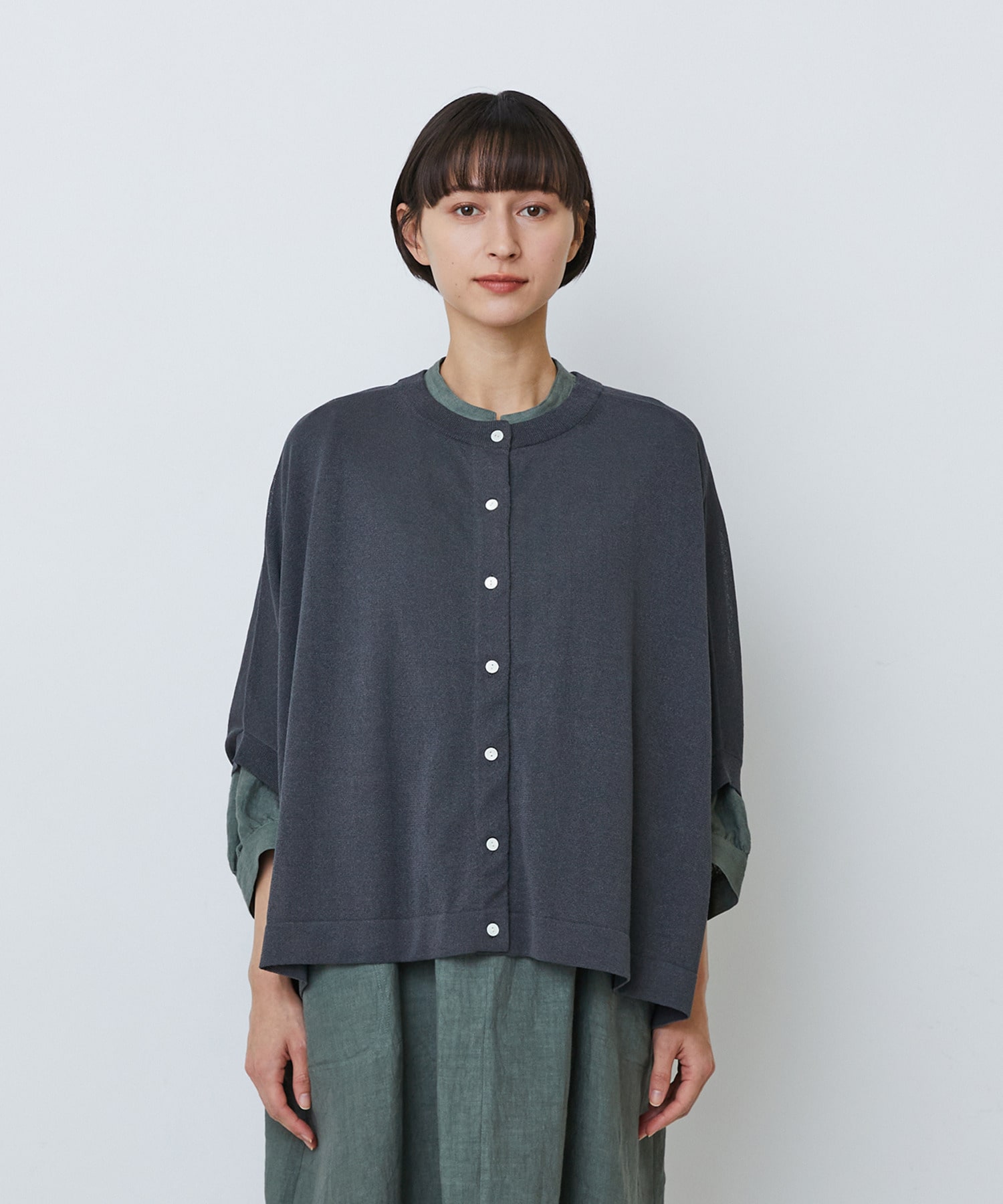 【LOISIR】【2WAY】エステル和紙天竺ケープライクカーディガン 詳細画像 グレー 23