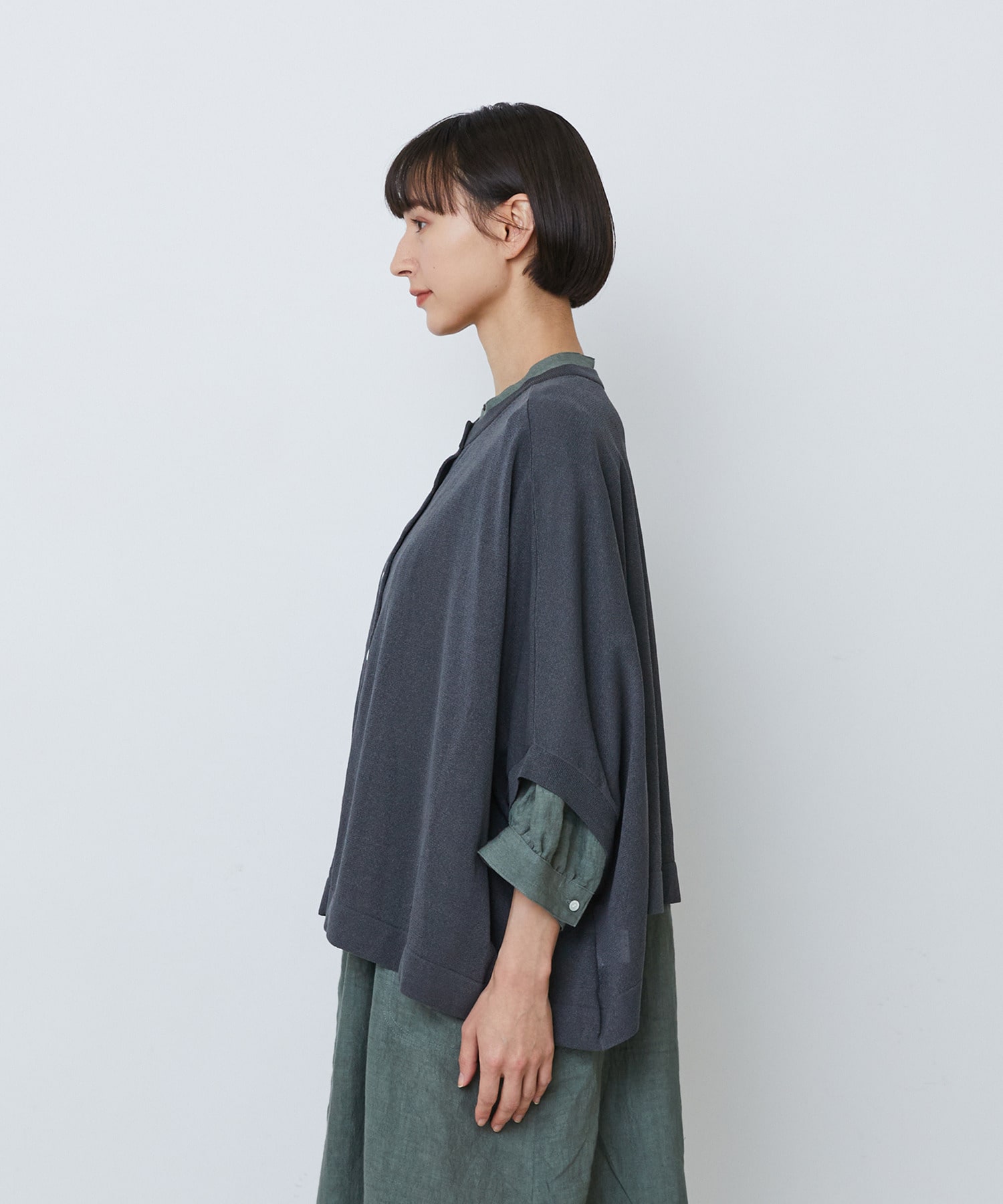 【LOISIR】【2WAY】エステル和紙天竺ケープライクカーディガン 詳細画像 グレー 24