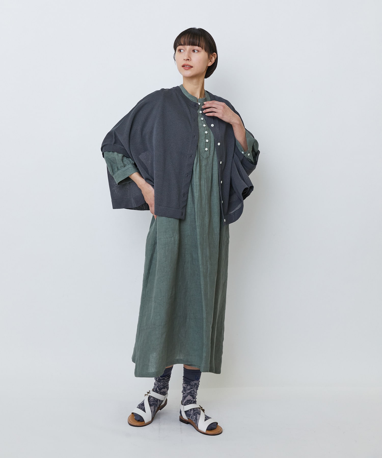 【LOISIR】【2WAY】エステル和紙天竺ケープライクカーディガン 詳細画像 グレー 7