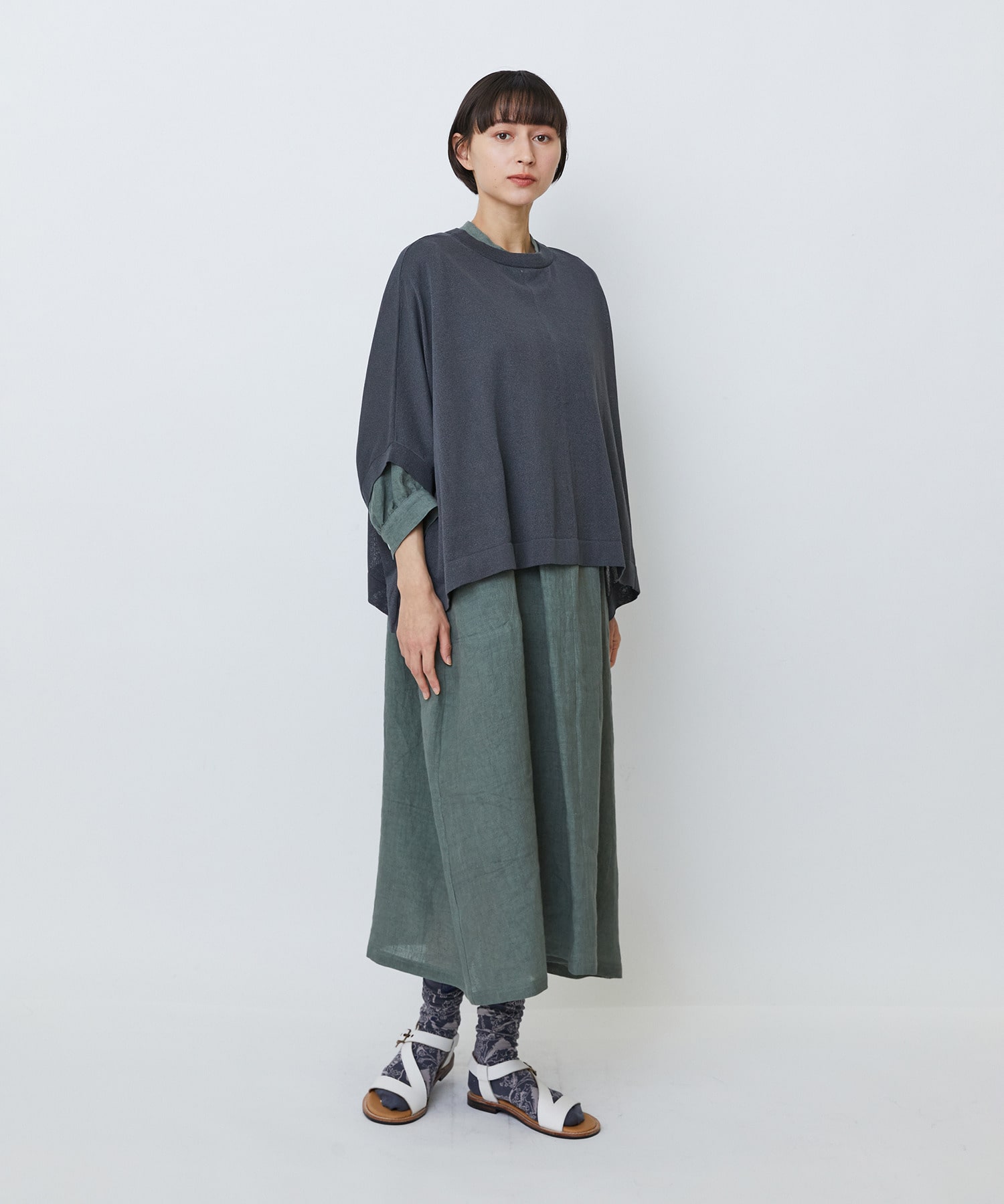 【LOISIR】【2WAY】エステル和紙天竺ケープライクカーディガン 詳細画像 グレー 9