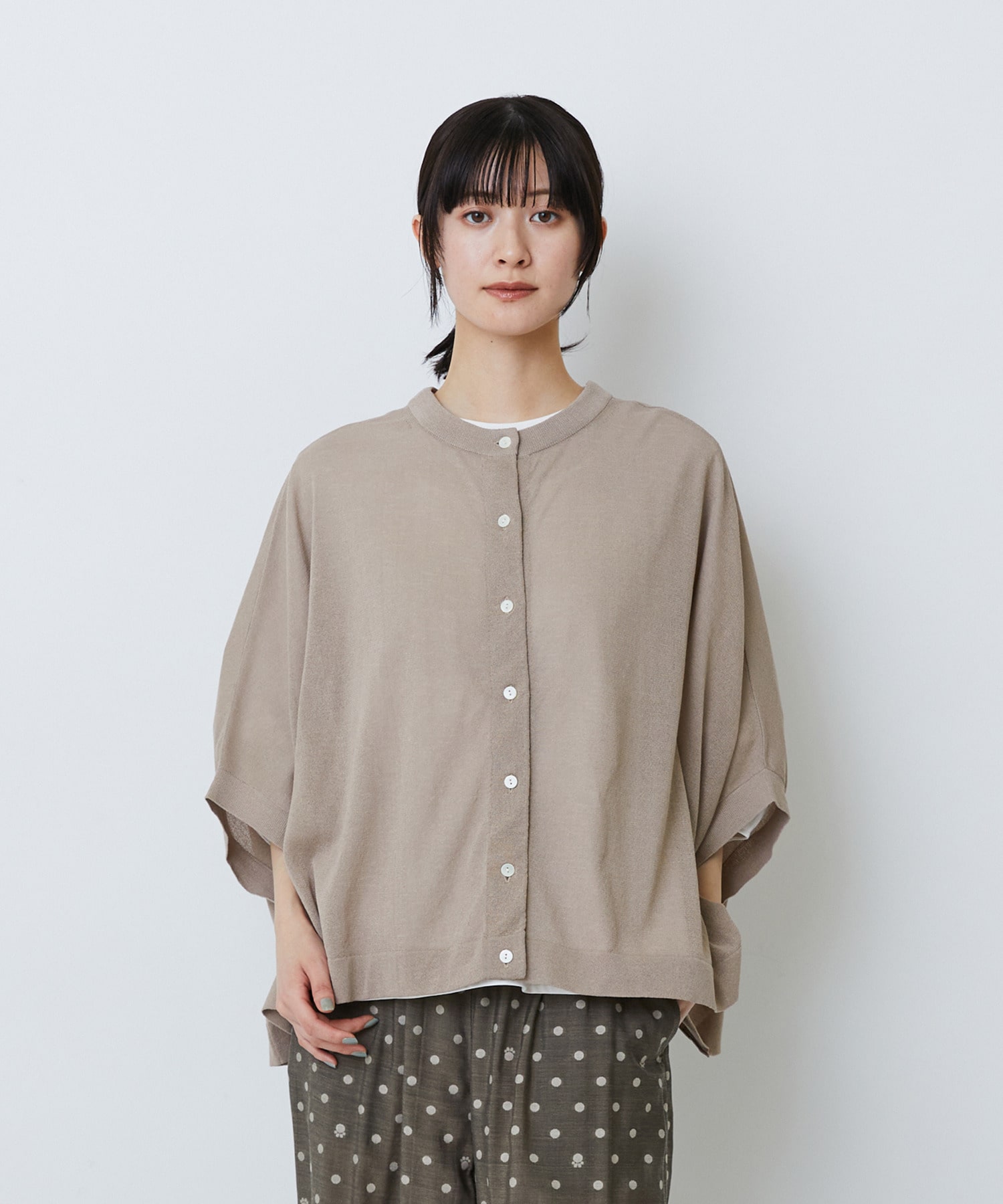 【LOISIR】【2WAY】エステル和紙天竺ケープライクカーディガン 詳細画像 ベージュ 1