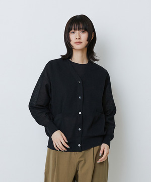 【LOISIR】コットンリネンダブルジャカードカーディガン 詳細画像 ブラック 1
