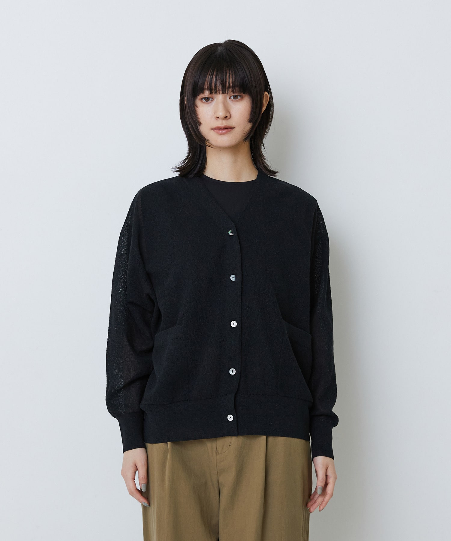 【LOISIR】コットンリネンダブルジャカードカーディガン 詳細画像 ブラック 12