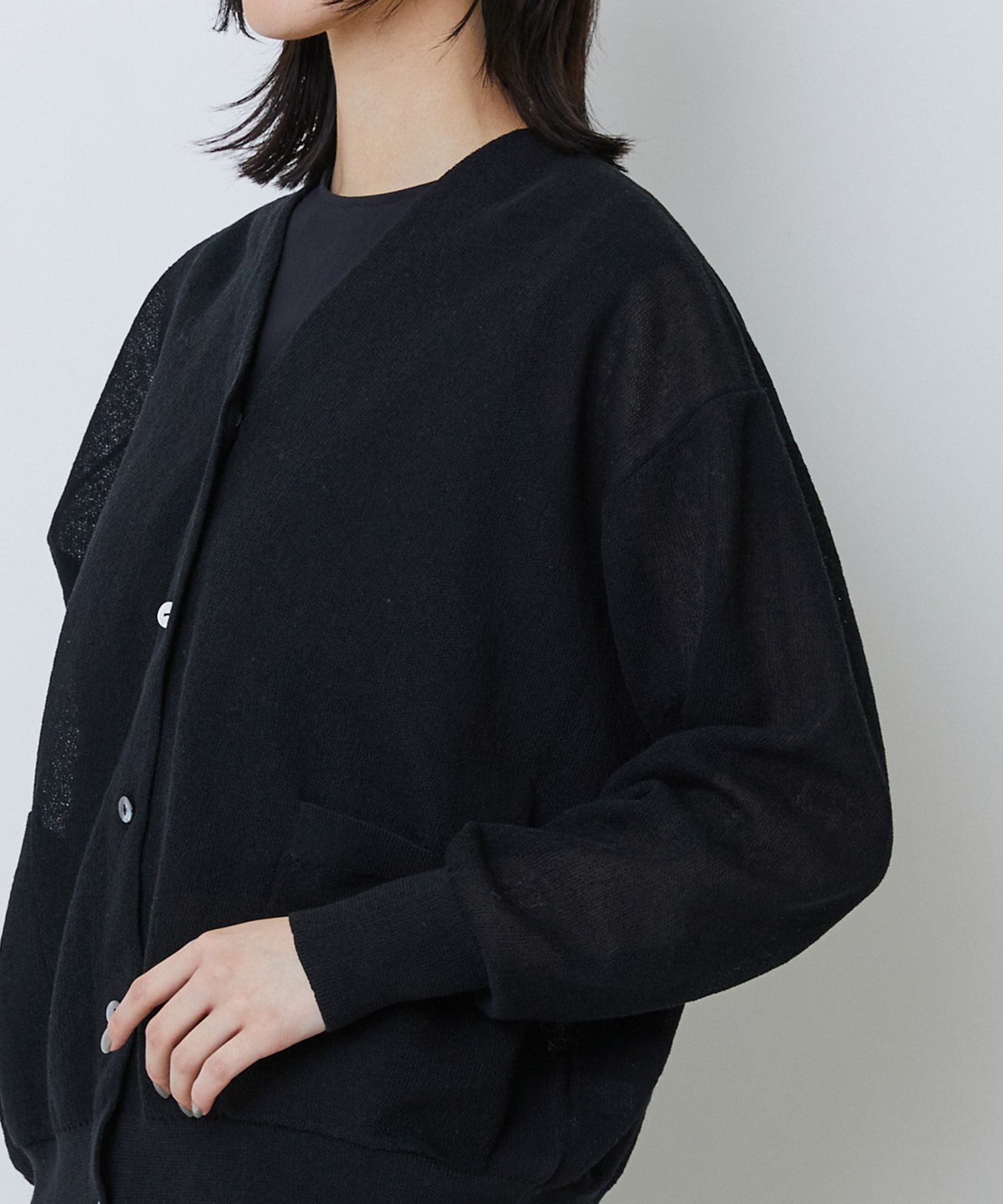 【LOISIR】コットンリネンダブルジャカードカーディガン 詳細画像 ブラック 17