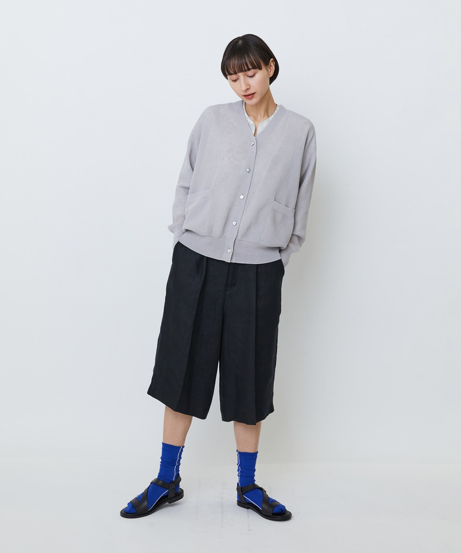 【LOISIR】コットンリネンダブルジャカードカーディガン 詳細画像 ブラック 2