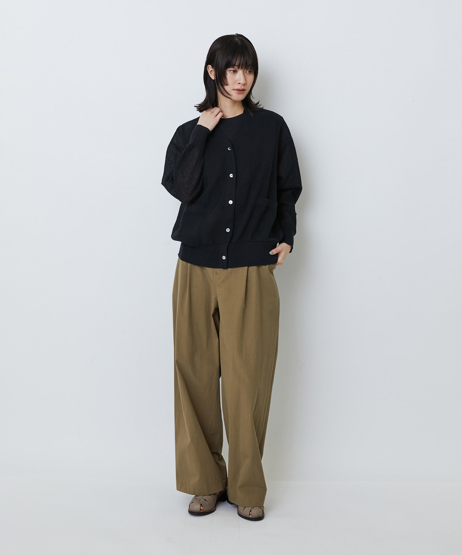 【LOISIR】コットンリネンダブルジャカードカーディガン 詳細画像 ブラック 6