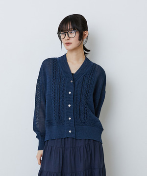 【LOISIR】エステル和紙透かし柄カーディガン 詳細画像 ネイビー 1