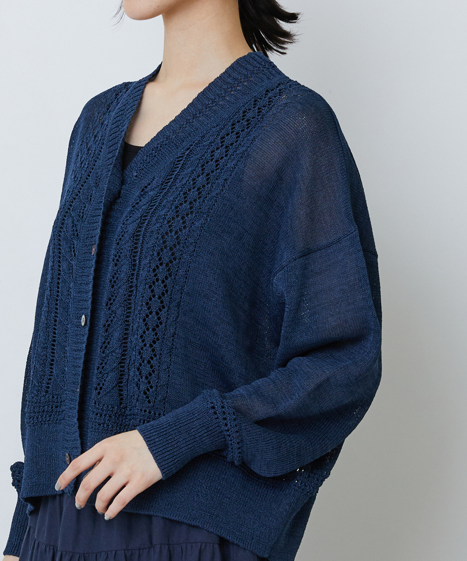 【LOISIR】エステル和紙透かし柄カーディガン 詳細画像 ベージュ 16