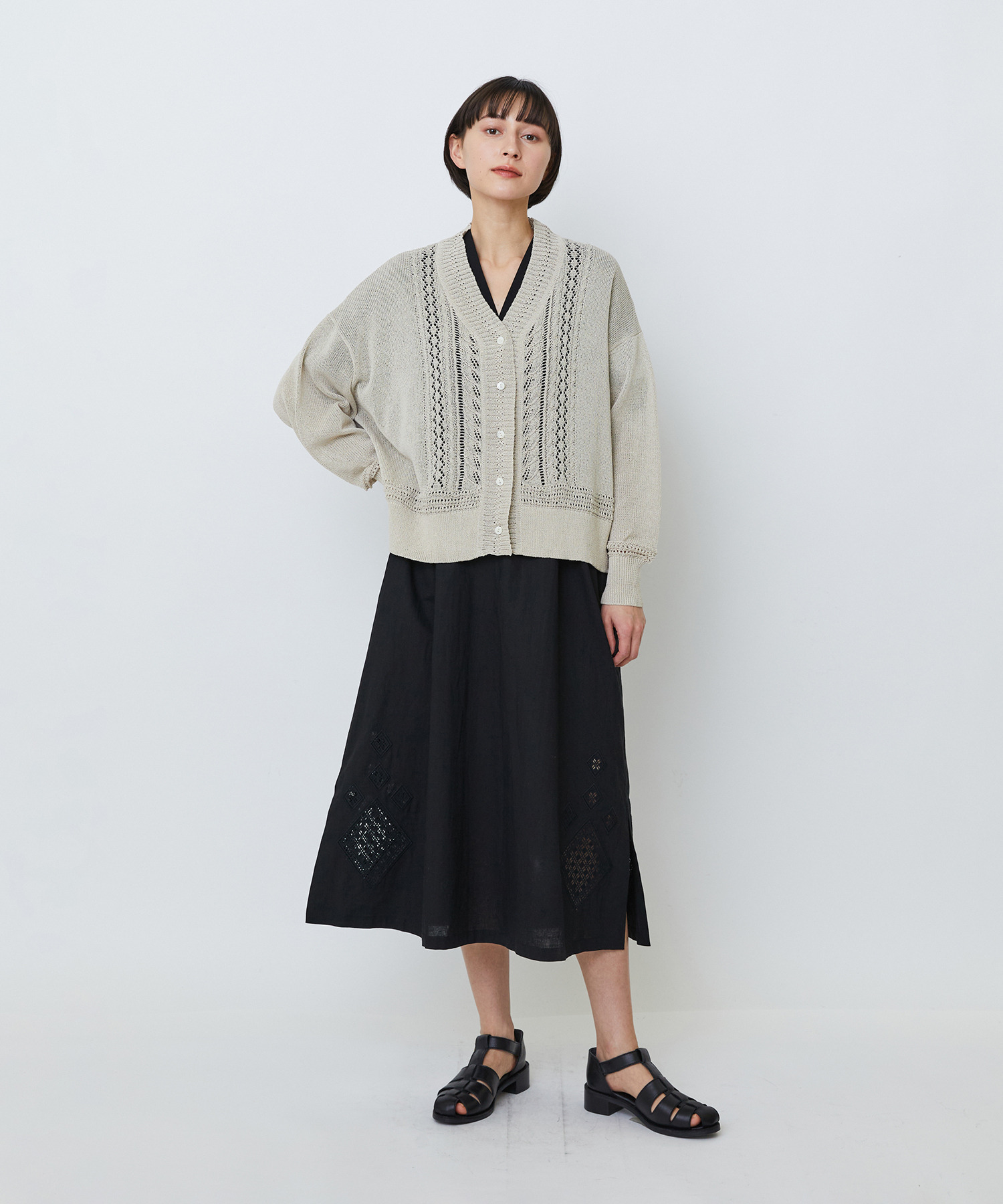【LOISIR】エステル和紙透かし柄カーディガン 詳細画像 ベージュ 2
