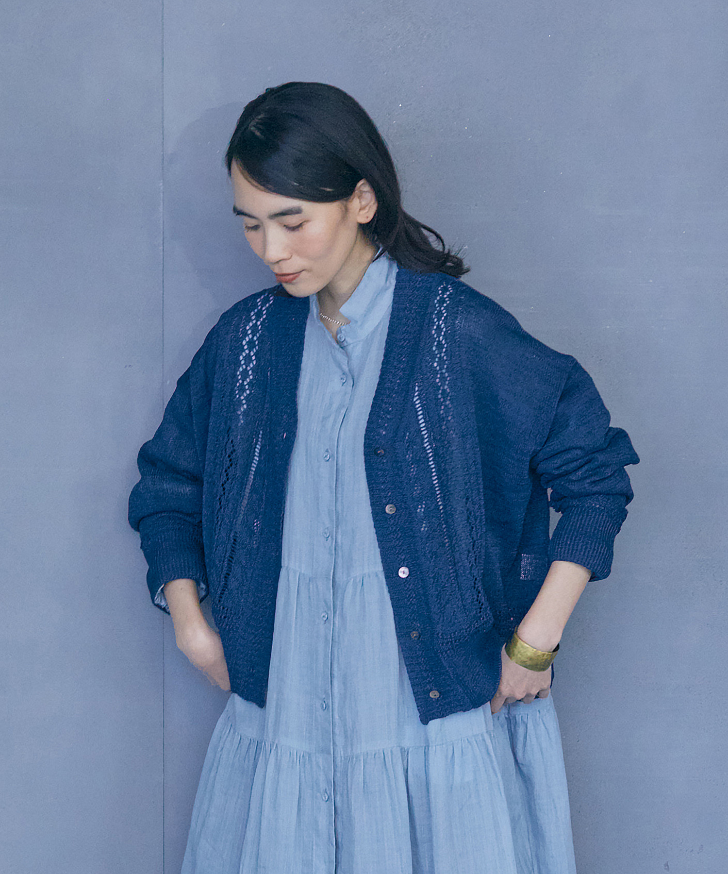 【LOISIR】エステル和紙透かし柄カーディガン 詳細画像 ベージュ 4