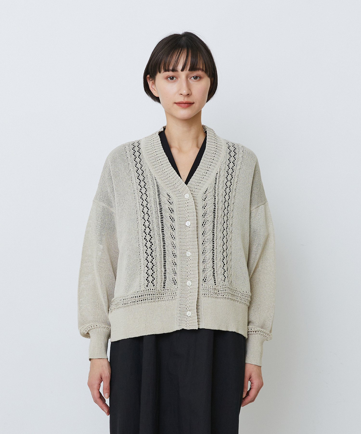 【LOISIR】エステル和紙透かし柄カーディガン 詳細画像 ベージュ 8