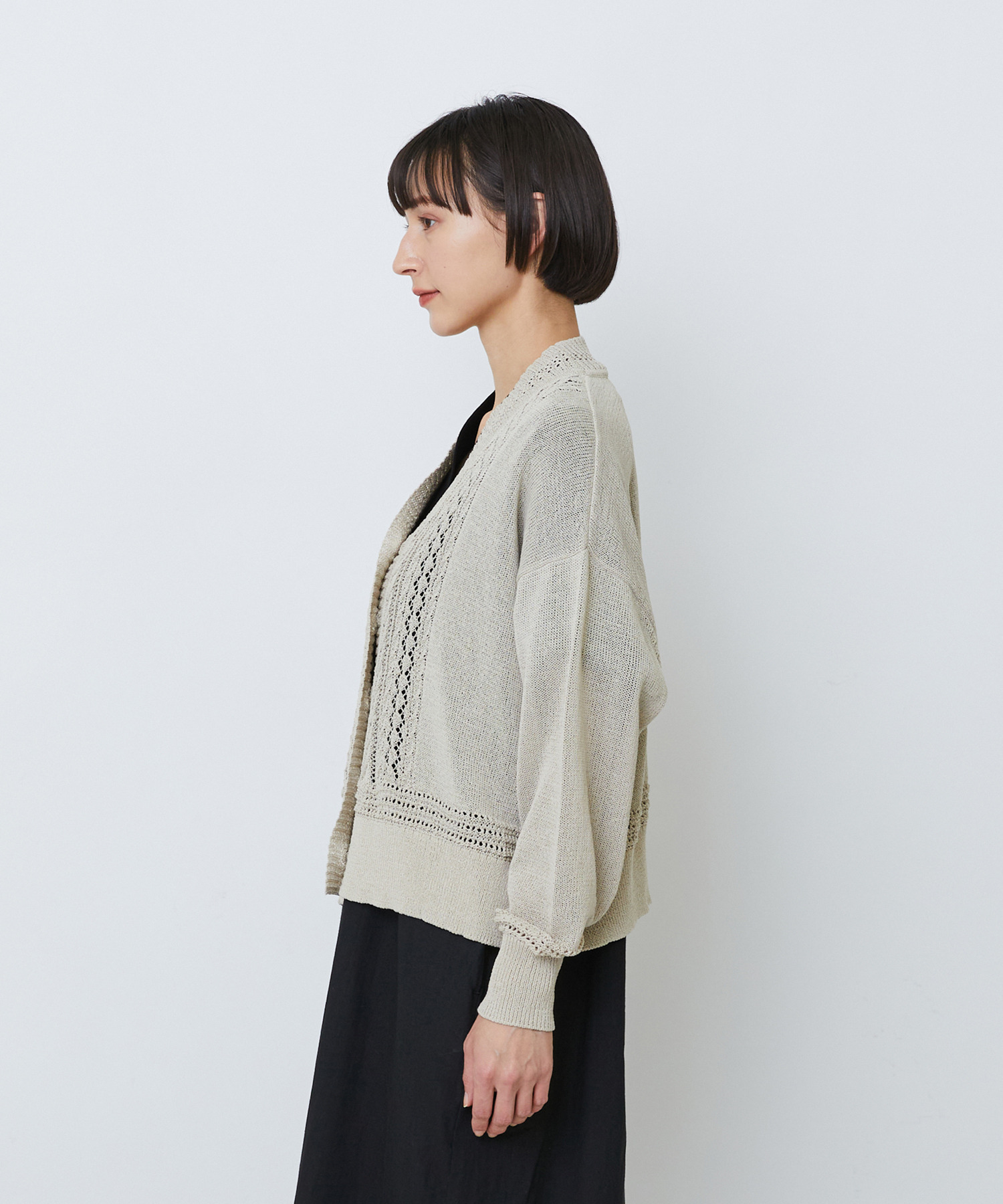 【LOISIR】エステル和紙透かし柄カーディガン 詳細画像 ベージュ 9