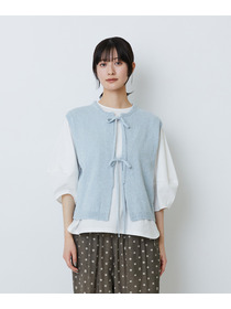 【LOISIR】【2WAY】エステル和紙撚り杢天竺ベスト 詳細画像 ブルー系その他 14