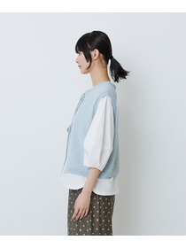 【LOISIR】【2WAY】エステル和紙撚り杢天竺ベスト 詳細画像 ブルー系その他 15
