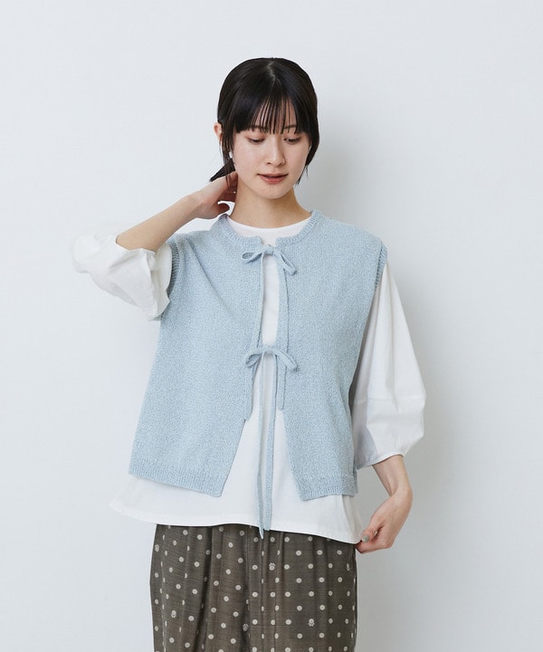【2WAY】エステル和紙撚り杢天竺ベスト 詳細画像 ブルー系その他 1
