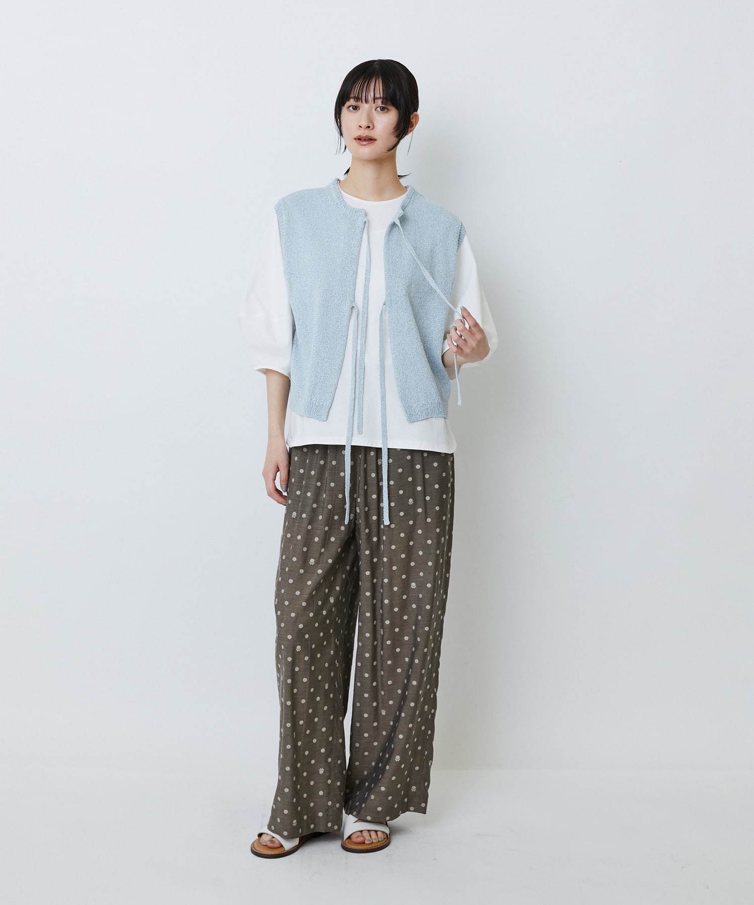 【LOISIR】【2WAY】エステル和紙撚り杢天竺ベスト 詳細画像 ブルー系その他 1